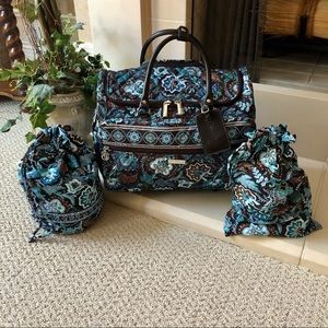 Vera Bradley Java Blue Rolling 3pc Luggage CarryOn